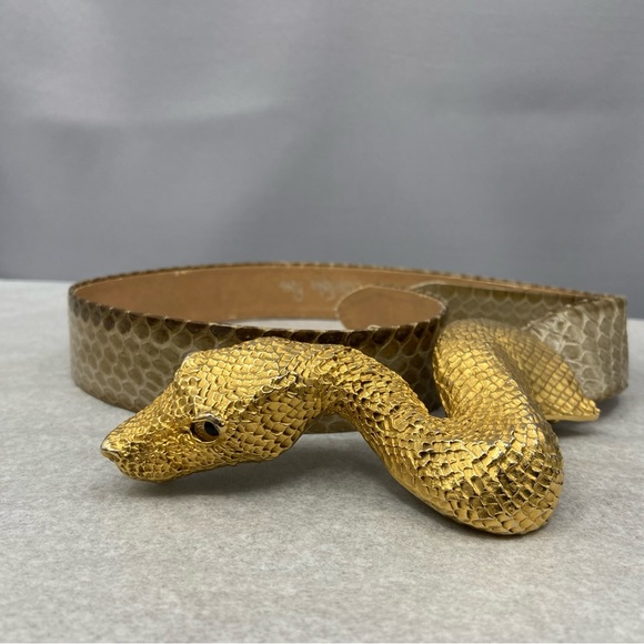 Christopher Ross Accessories - Christopher Ross 24kt Gold Plated Snake Belt Buckle  Genuine Snake Skin Belt